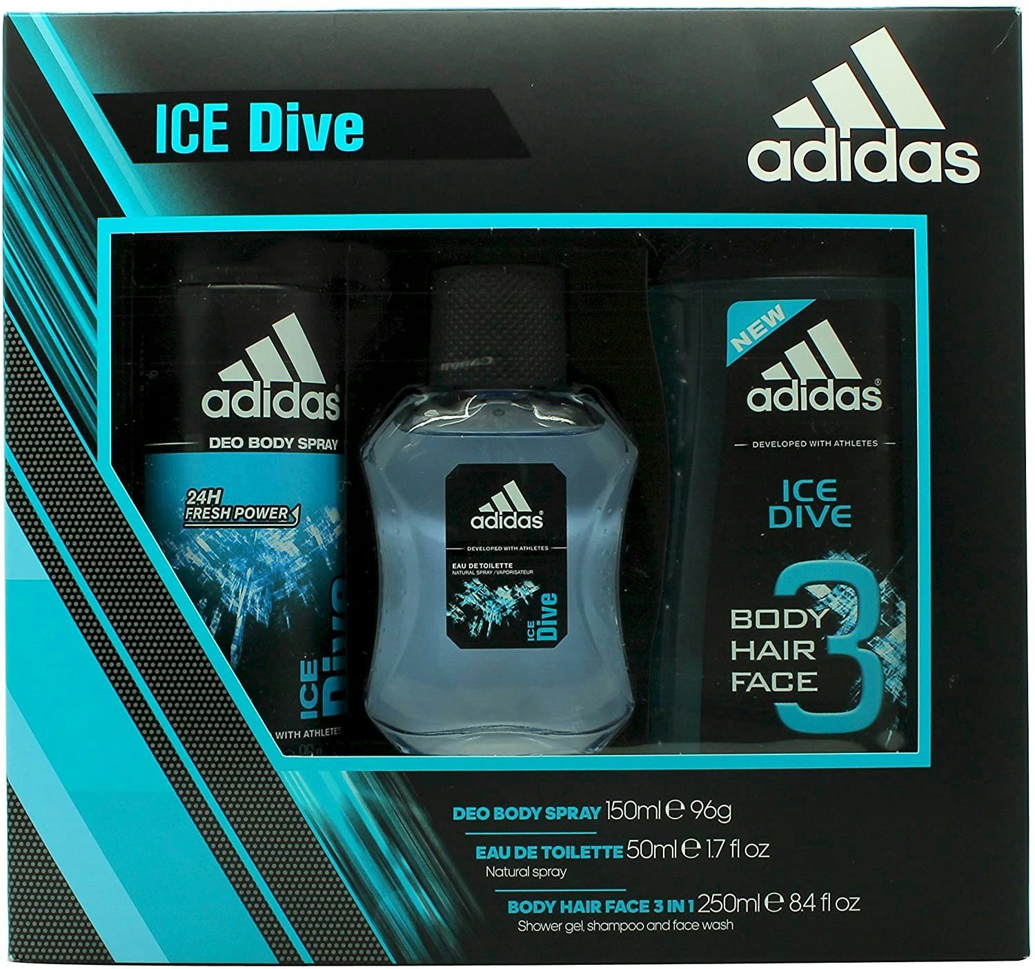 Momentum definitief Buurt Adidas Ice Dive Gift Set 50Ml Eau De Toilette And Body Spray 150Ml And  Shower Gel 250Ml | Per-Scent